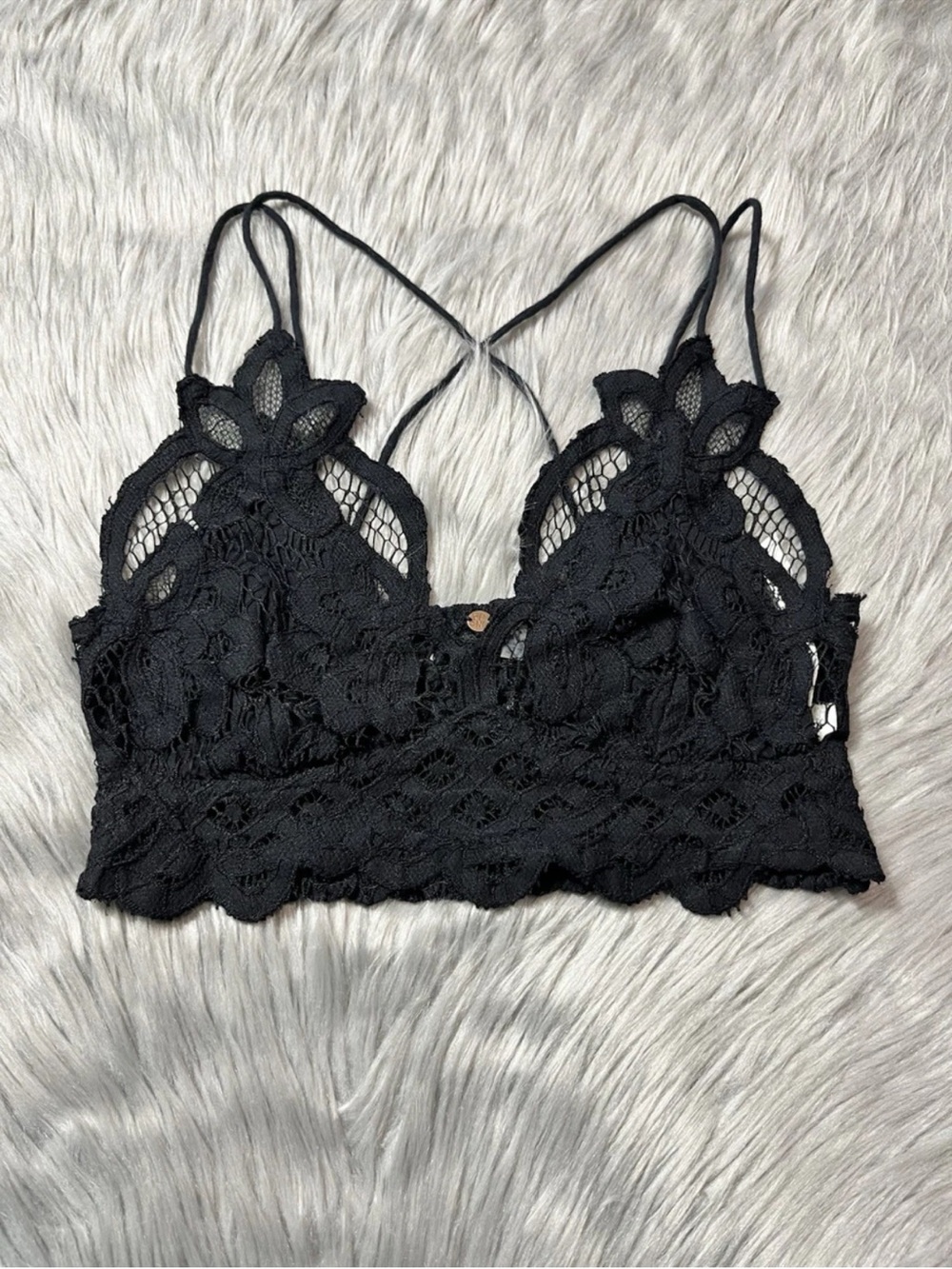 Free People FP One Black Adella Lace Smocked Elastic Bralette Size XS